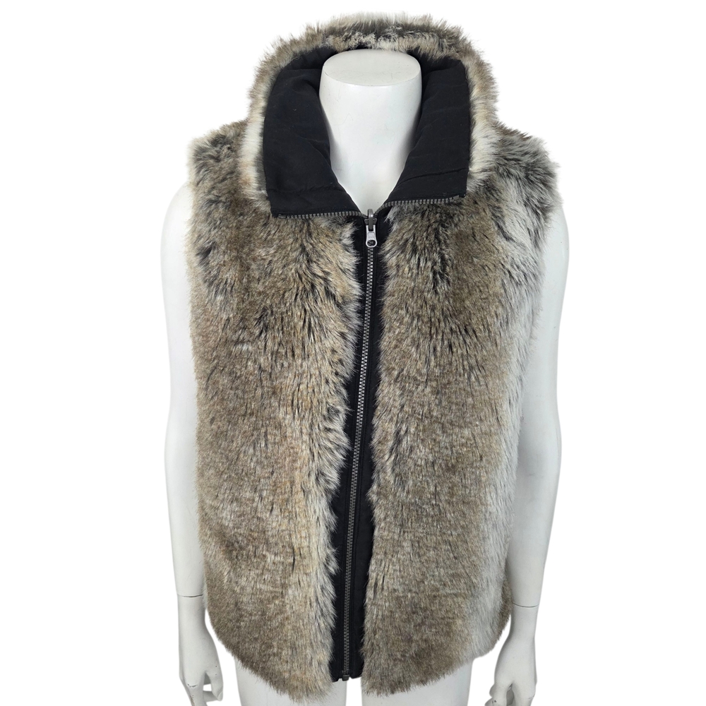 Weatherproof Faux Fur Reversible Vest Womens Large Black Brown Warm Jacket Coat